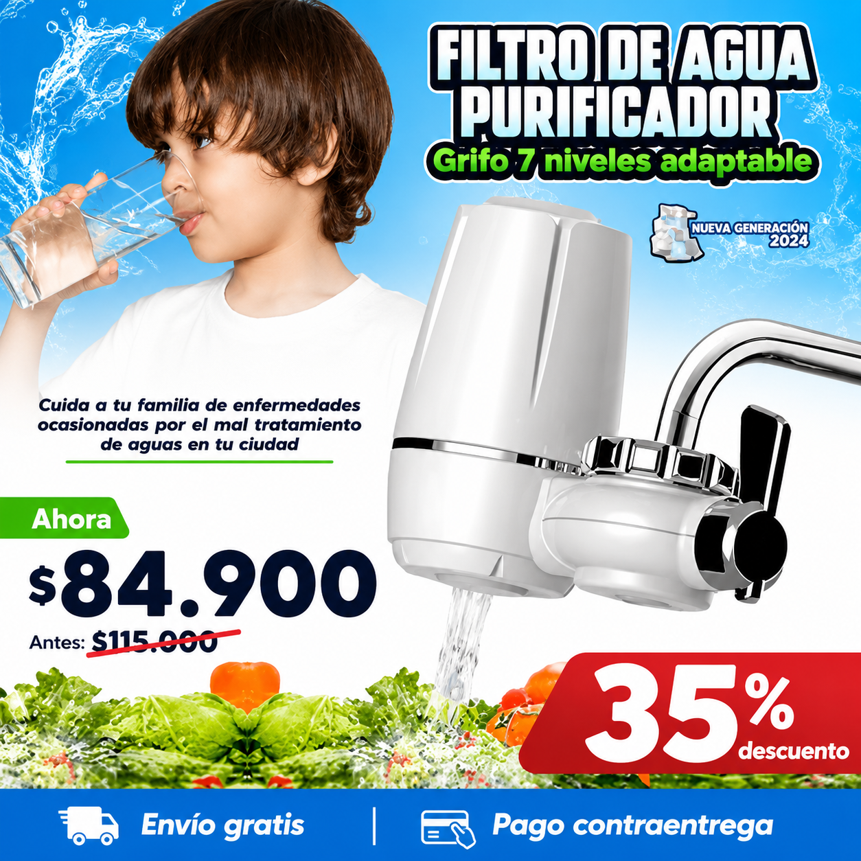 FILTRO PURIFICADOR DE AGUA PARA GRIFO ADAPTABLE